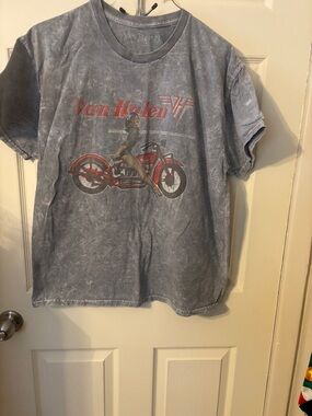 Men's Van Halen Short Sleeve Graphic Tee - Gray with Red Motorcycle Print